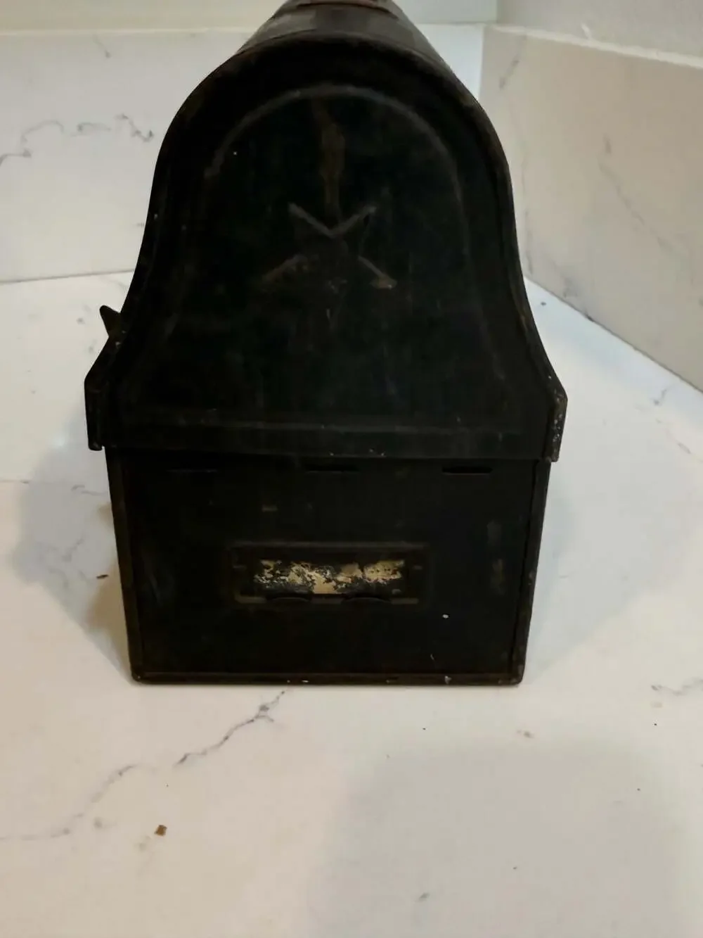 Vintage Mid-Century Black Metal Dome Top Workman's Lunchbox with Star Detail